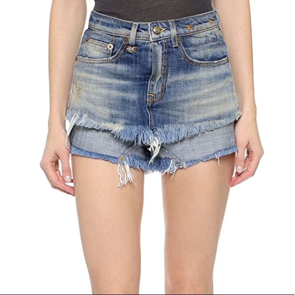R13 Double Layered Blue Denim Shorts